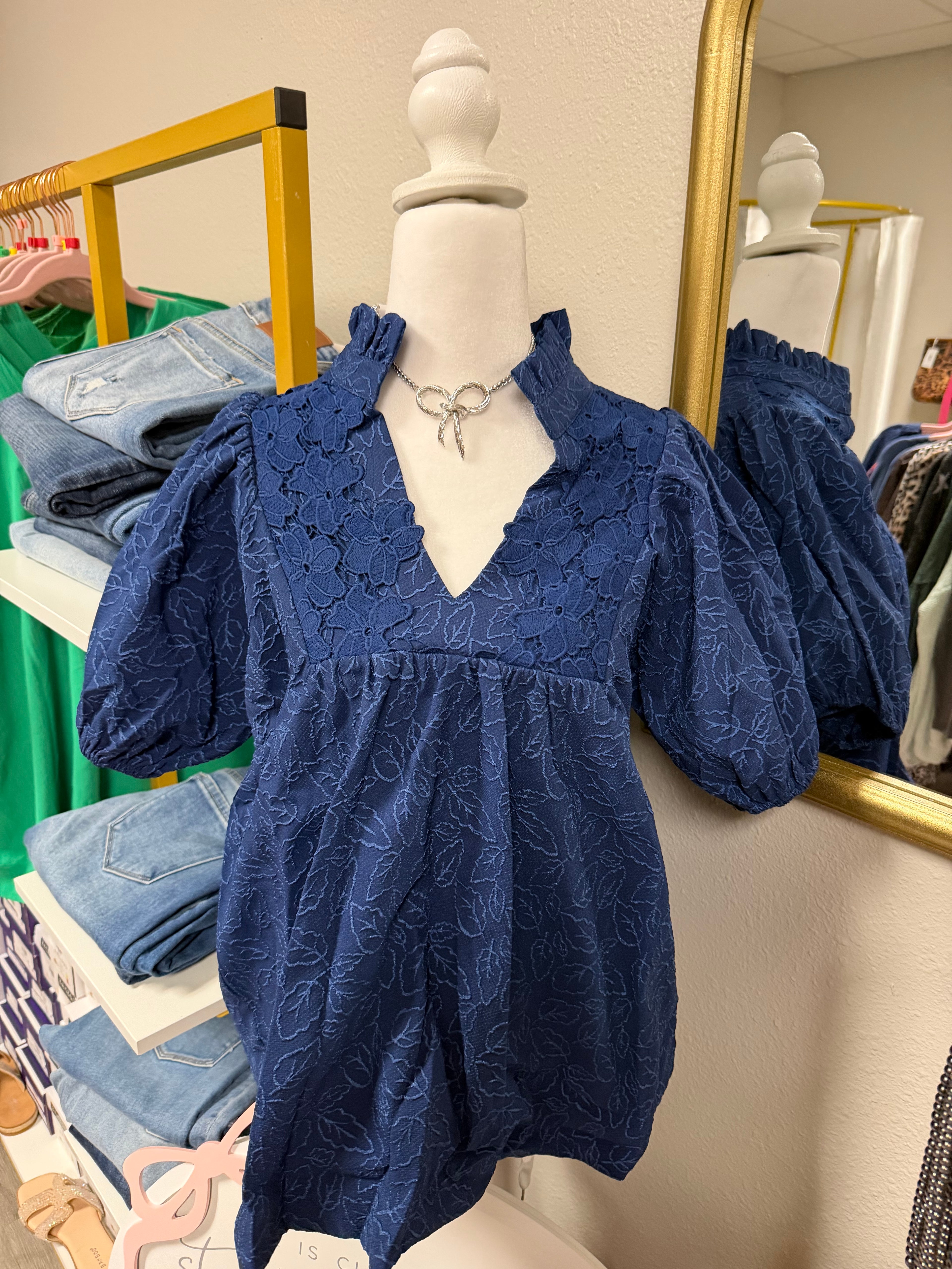 Navy puff sleeve blouse