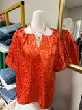 Coral leopard satin blouse