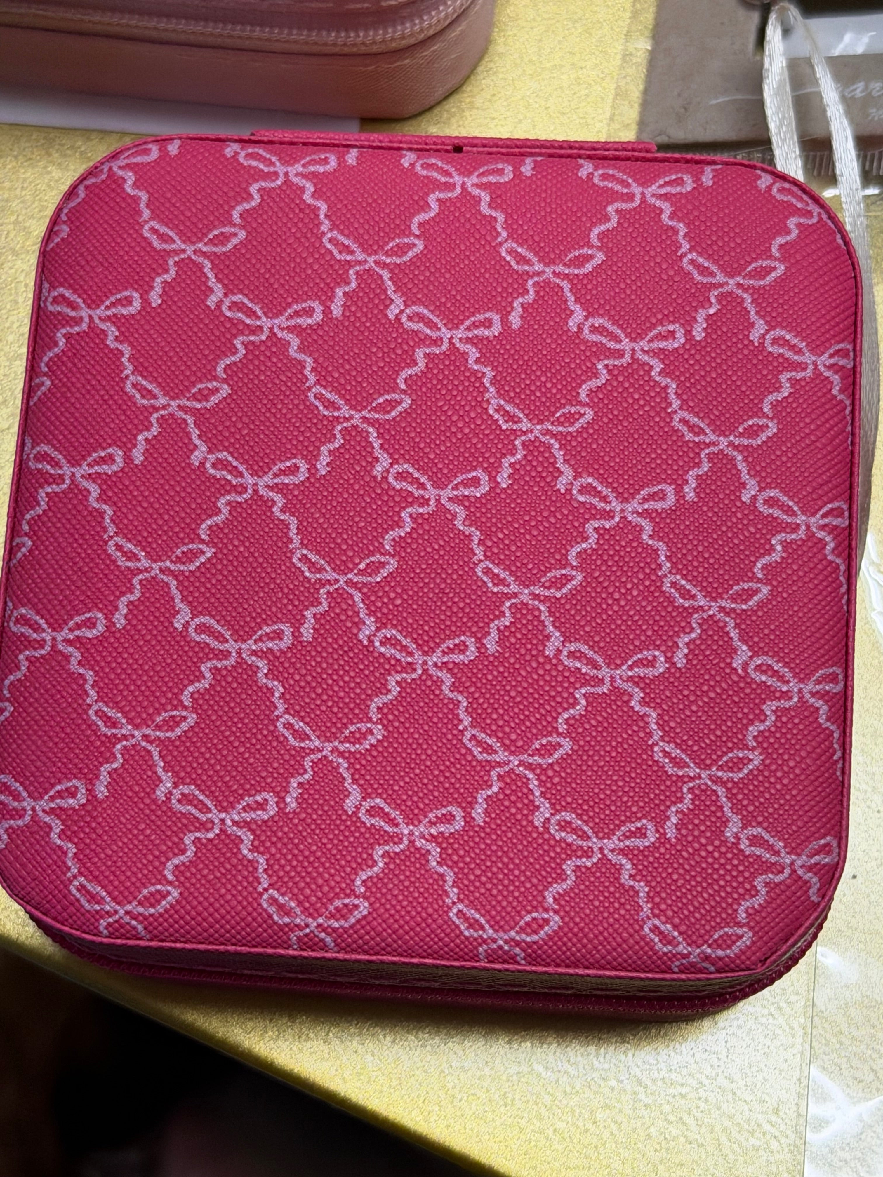 Fuchsia Bow Travel Jewelry Case