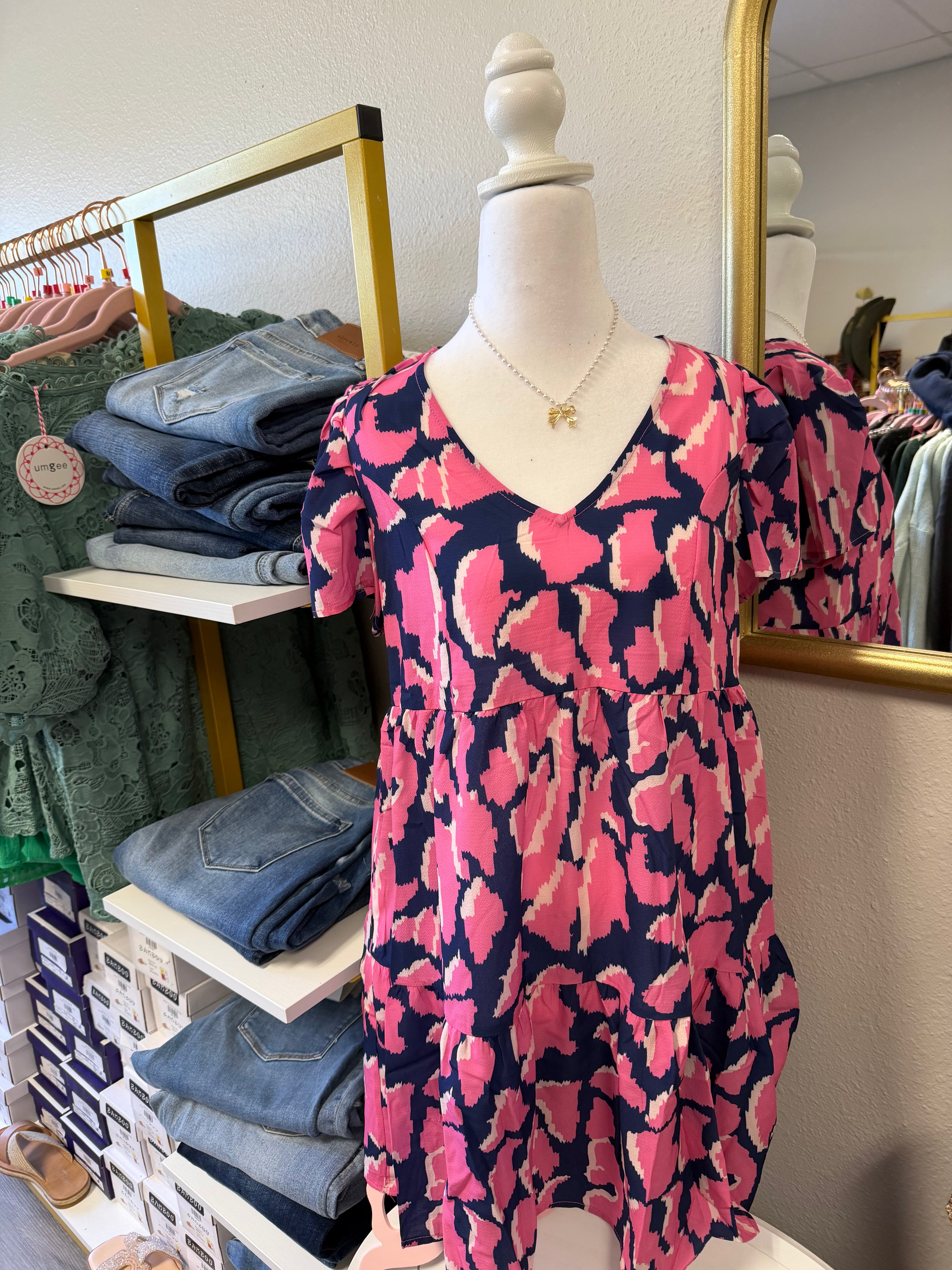 Navy & Pink Leopard Dress