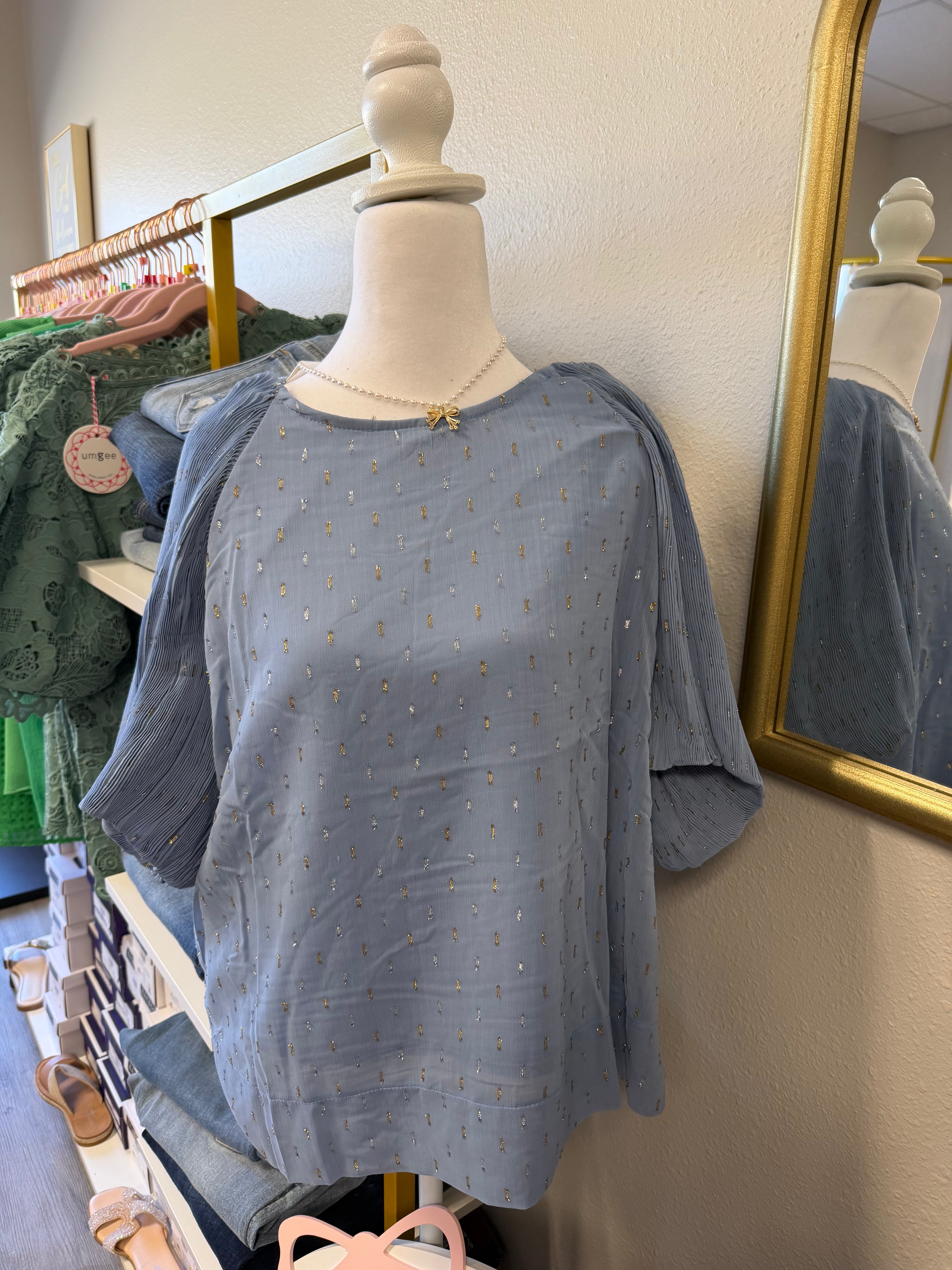 Light blue with metallic sparkle thread